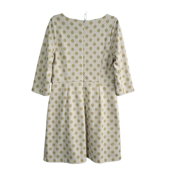 Boden Polka Dot Jacquard Dress US 12R Cream Gold Knit Holiday Party Knee Length - Picture 7 of 14